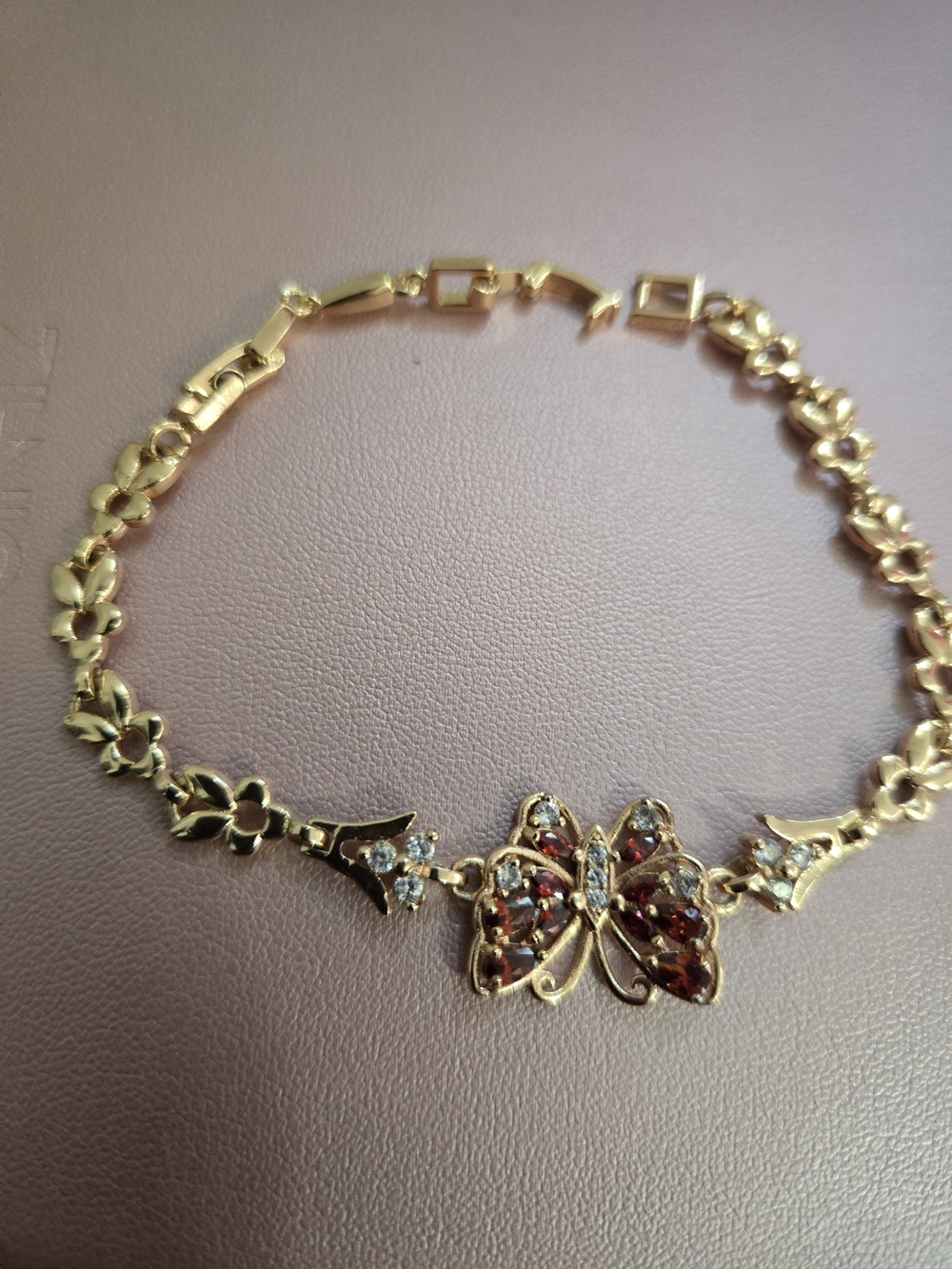 No Boundaries Gold Butterfly Bracelet with Red and Clear Accents